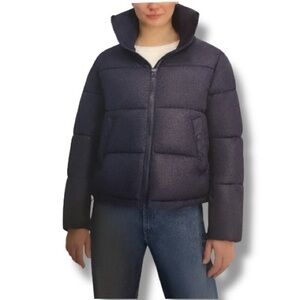 Hudson Navy Blue Puffer Jacket Women’s Medium Quilted Winter Coat Zip Front